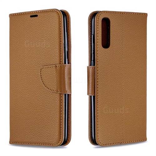 Classic Luxury Litchi Leather Phone Wallet Case for Samsung Galaxy A70 - Brown