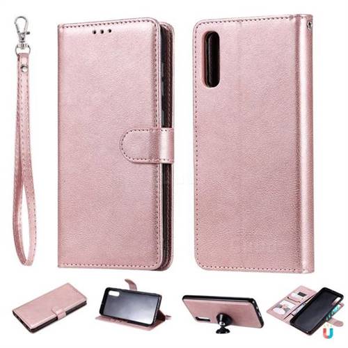 Retro Greek Detachable Magnetic PU Leather Wallet Phone Case for Samsung Galaxy A70 - Rose Gold
