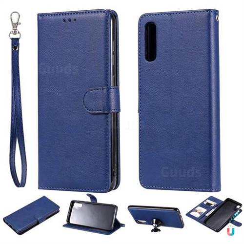 Retro Greek Detachable Magnetic PU Leather Wallet Phone Case for Samsung Galaxy A70 - Blue