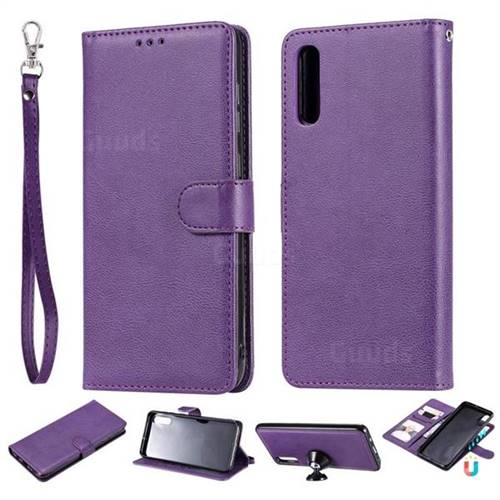 Retro Greek Detachable Magnetic PU Leather Wallet Phone Case for Samsung Galaxy A70 - Purple