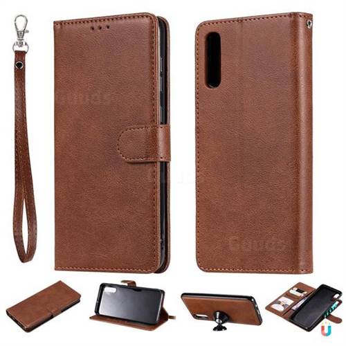 Retro Greek Detachable Magnetic PU Leather Wallet Phone Case for Samsung Galaxy A70 - Brown