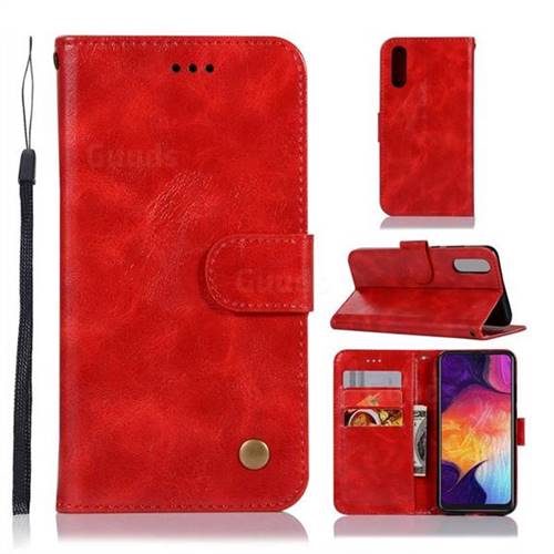 Luxury Retro Leather Wallet Case for Samsung Galaxy A70 - Red