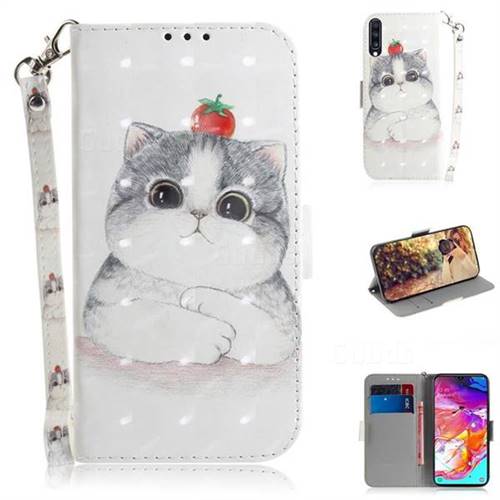 Cute Tomato Cat 3D Painted Leather Wallet Phone Case for Samsung Galaxy A70