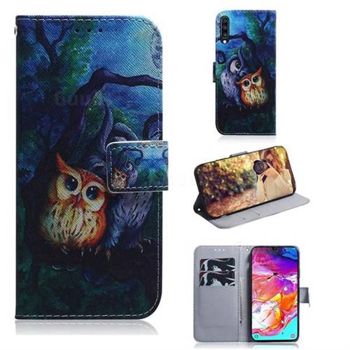 Oil Painting Owl PU Leather Wallet Case for Samsung Galaxy A70