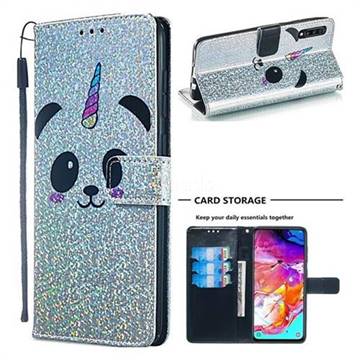 Panda Unicorn Sequins Painted Leather Wallet Case for Samsung Galaxy A70