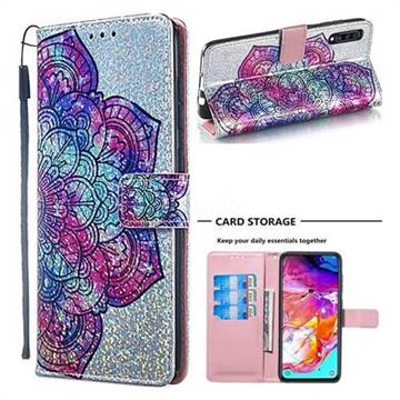Glutinous Flower Sequins Painted Leather Wallet Case for Samsung Galaxy A70