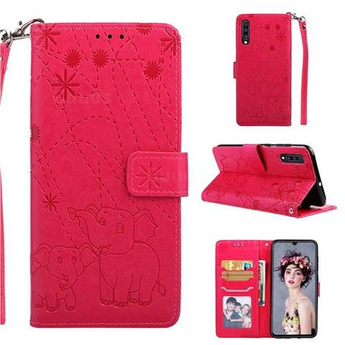 Embossing Fireworks Elephant Leather Wallet Case for Samsung Galaxy A70 - Red