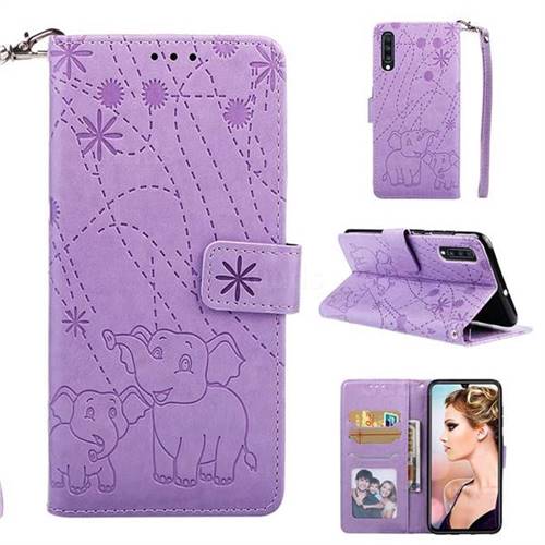 Embossing Fireworks Elephant Leather Wallet Case for Samsung Galaxy A70 - Purple
