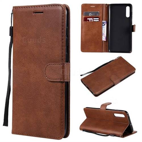 Retro Greek Classic Smooth PU Leather Wallet Phone Case for Samsung Galaxy A70 - Brown