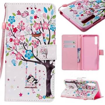 Flower Tree Swing Girl 3D Painted Leather Wallet Case for Samsung Galaxy A70