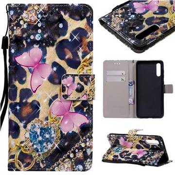 Pink Butterfly 3D Painted Leather Wallet Case for Samsung Galaxy A70