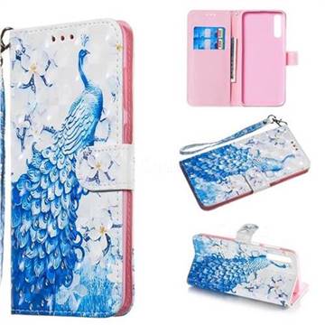 Blue Peacock 3D Painted Leather Wallet Phone Case for Samsung Galaxy A70