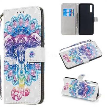 Colorful Elephant 3D Painted Leather Wallet Phone Case for Samsung Galaxy A70