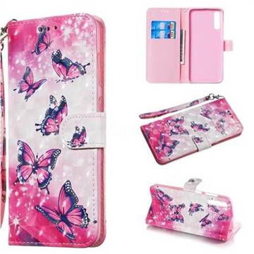 Pink Butterfly 3D Painted Leather Wallet Phone Case for Samsung Galaxy A70
