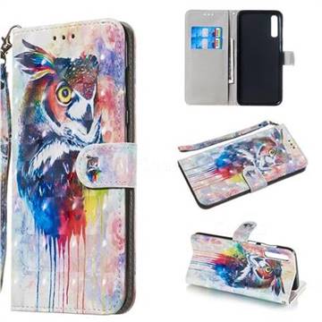 Watercolor Owl 3D Painted Leather Wallet Phone Case for Samsung Galaxy A70