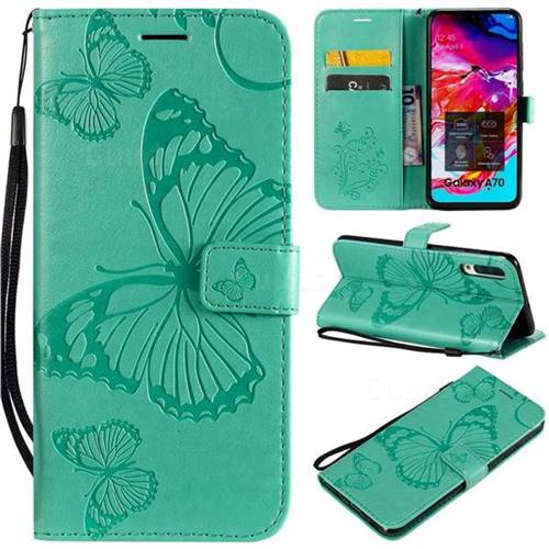 Embossing 3D Butterfly Leather Wallet Case for Samsung Galaxy A70 - Green