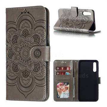 Intricate Embossing Datura Solar Leather Wallet Case for Samsung Galaxy A70 - Gray