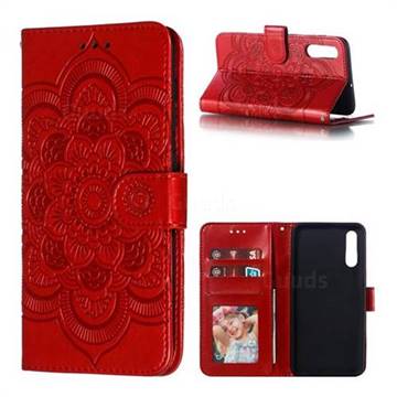 Intricate Embossing Datura Solar Leather Wallet Case for Samsung Galaxy A70 - Red