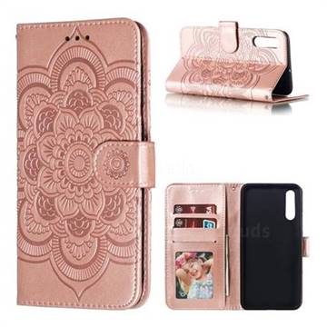 Intricate Embossing Datura Solar Leather Wallet Case for Samsung Galaxy A70 - Rose Gold