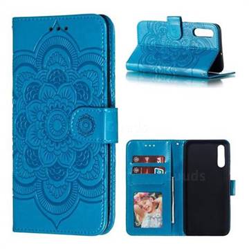 Intricate Embossing Datura Solar Leather Wallet Case for Samsung Galaxy A70 - Blue