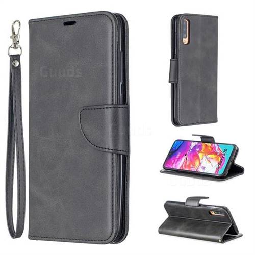 Classic Sheepskin PU Leather Phone Wallet Case for Samsung Galaxy A70 - Black