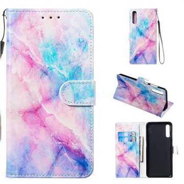 Blue Pink Marble Smooth Leather Phone Wallet Case for Samsung Galaxy A70