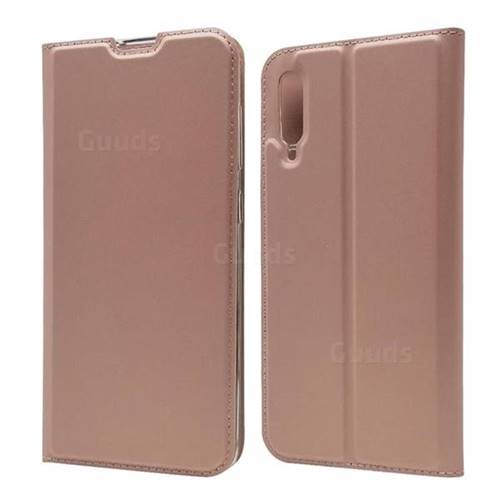 Ultra Slim Card Magnetic Automatic Suction Leather Wallet Case for Samsung Galaxy A70 - Rose Gold