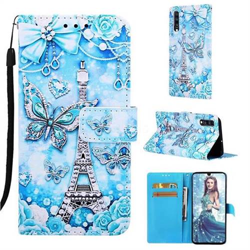 Tower Butterfly Matte Leather Wallet Phone Case for Samsung Galaxy A70
