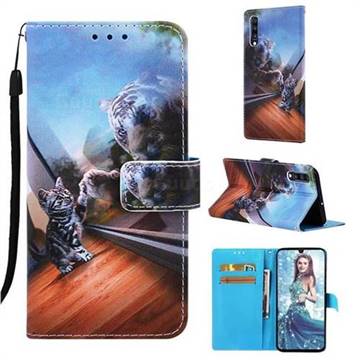 Mirror Cat Matte Leather Wallet Phone Case for Samsung Galaxy A70