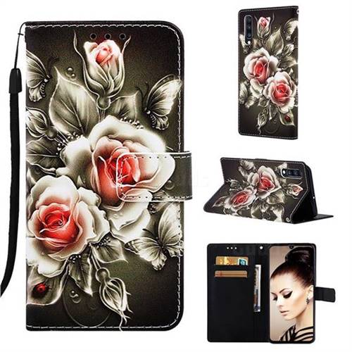Black Rose Matte Leather Wallet Phone Case for Samsung Galaxy A70