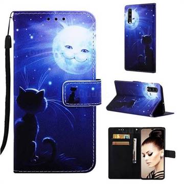 Cat and Moon Matte Leather Wallet Phone Case for Samsung Galaxy A70