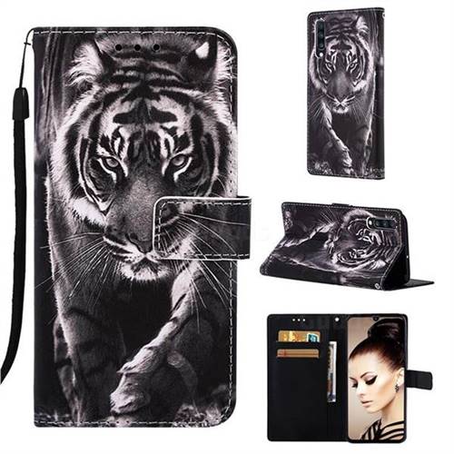 Black and White Tiger Matte Leather Wallet Phone Case for Samsung Galaxy A70