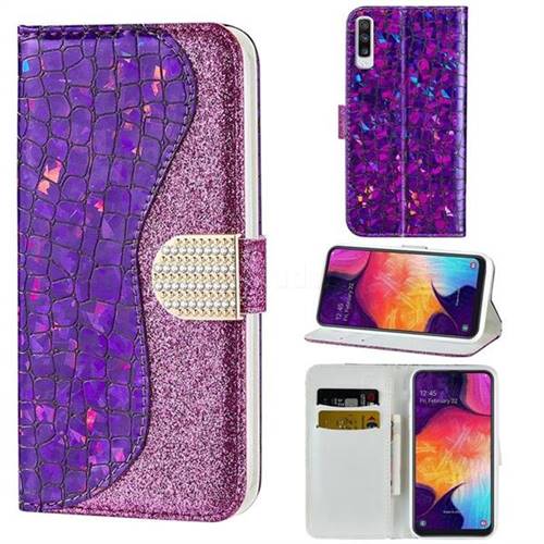 Glitter Diamond Buckle Laser Stitching Leather Wallet Phone Case for ...