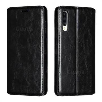 Retro Slim Magnetic Crazy Horse PU Leather Wallet Case for Samsung Galaxy A70 - Black
