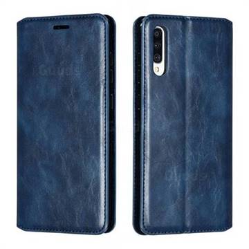 Retro Slim Magnetic Crazy Horse PU Leather Wallet Case for Samsung Galaxy A70 - Blue