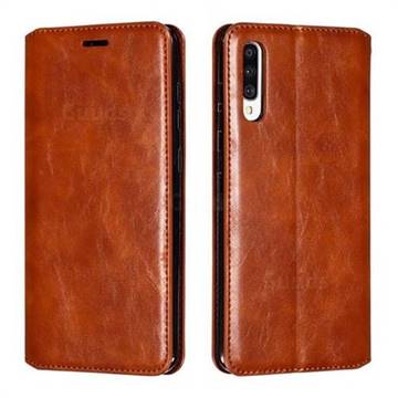 Retro Slim Magnetic Crazy Horse PU Leather Wallet Case for Samsung Galaxy A70 - Brown