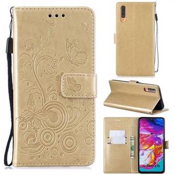 Intricate Embossing Butterfly Circle Leather Wallet Case for Samsung Galaxy A70 - Champagne