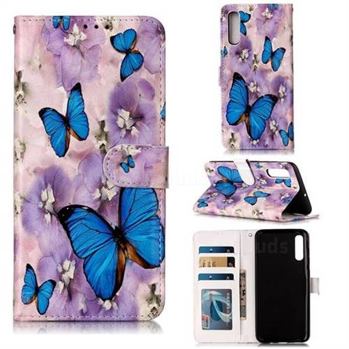 Purple Flowers Butterfly 3D Relief Oil PU Leather Wallet Case for Samsung Galaxy A70