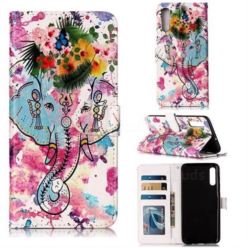 Flower Elephant 3D Relief Oil PU Leather Wallet Case for Samsung Galaxy A70