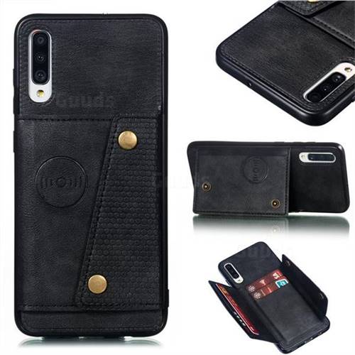 Retro Multifunction Card Slots Stand Leather Coated Phone Back Cover for Samsung Galaxy A70 - Black