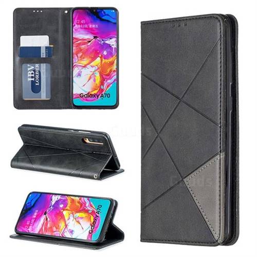 Prismatic Slim Magnetic Sucking Stitching Wallet Flip Cover for Samsung Galaxy A70 - Black