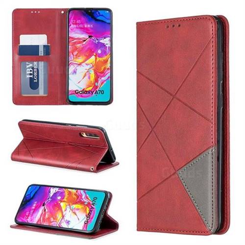 Prismatic Slim Magnetic Sucking Stitching Wallet Flip Cover for Samsung Galaxy A70 - Red