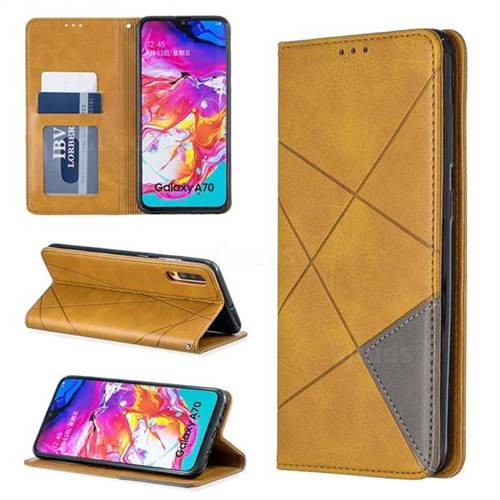 Prismatic Slim Magnetic Sucking Stitching Wallet Flip Cover for Samsung Galaxy A70 - Yellow