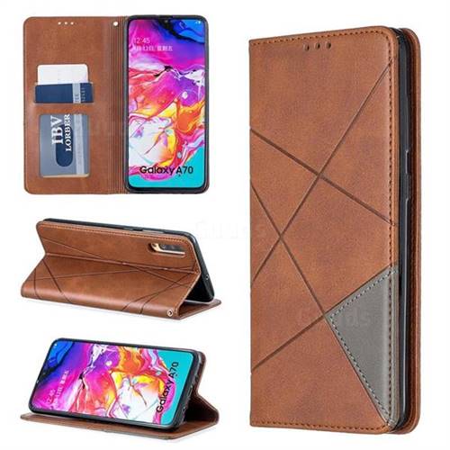 Prismatic Slim Magnetic Sucking Stitching Wallet Flip Cover for Samsung Galaxy A70 - Brown