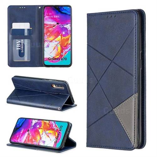 Prismatic Slim Magnetic Sucking Stitching Wallet Flip Cover for Samsung Galaxy A70 - Blue