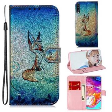 Cute Fox Laser Shining Leather Wallet Phone Case for Samsung Galaxy A70