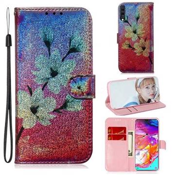Magnolia Laser Shining Leather Wallet Phone Case for Samsung Galaxy A70