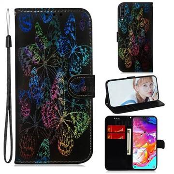 Black Butterfly Laser Shining Leather Wallet Phone Case for Samsung Galaxy A70