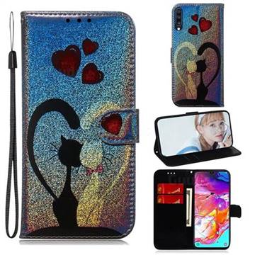 Love Cat Laser Shining Leather Wallet Phone Case for Samsung Galaxy A70