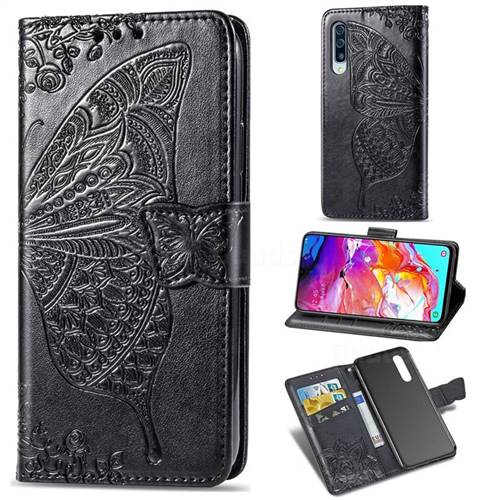Embossing Mandala Flower Butterfly Leather Wallet Case for Samsung Galaxy A70 - Black